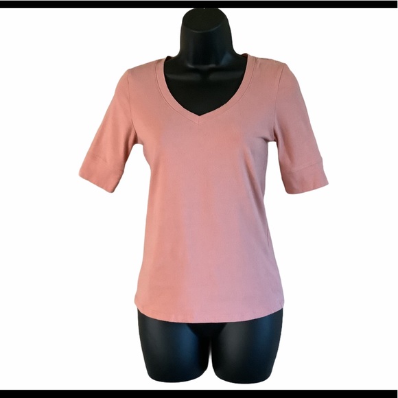 Active Basic Women Pink Fitted V-Neck Tee M - Picture 2 of 10